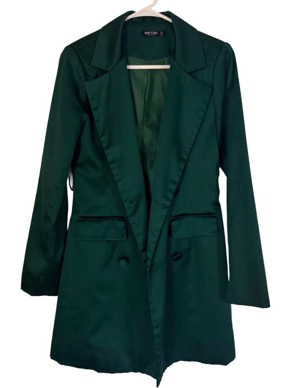 Nasty Gal Deep Green Satin Longline Blazer Size 4